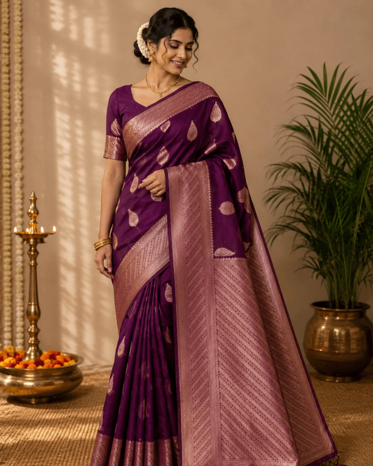 Purple Suta Cotton Banarasi Saree – Partywear