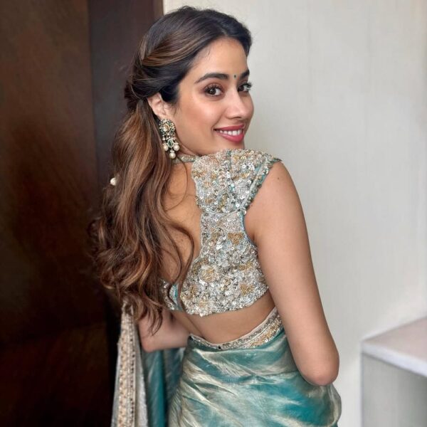 Jahnvi Kapoor Ma’am Inspired Sea Green Colour Tissue Silk Saree