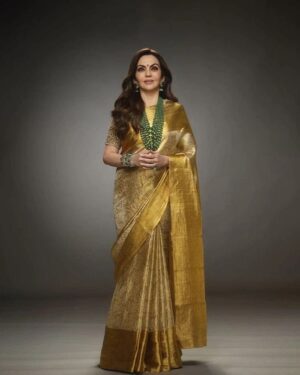 Nita Ambani Ma’am Golden Embossed Soft Tissue Silk Saree