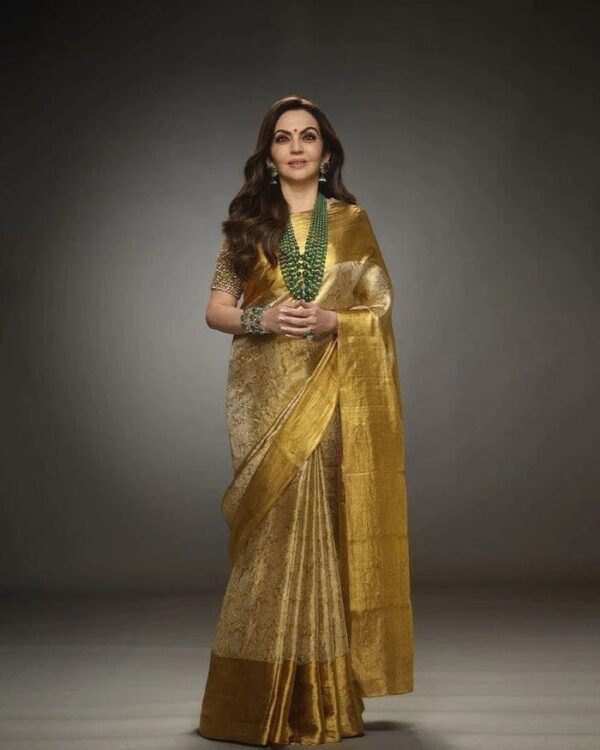 Nita Ambani Ma’am Golden Embossed Soft Tissue Silk Saree