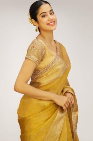 Jahnvi Kapoor Ma’am Inspired Tissue Silk Saree Yellow