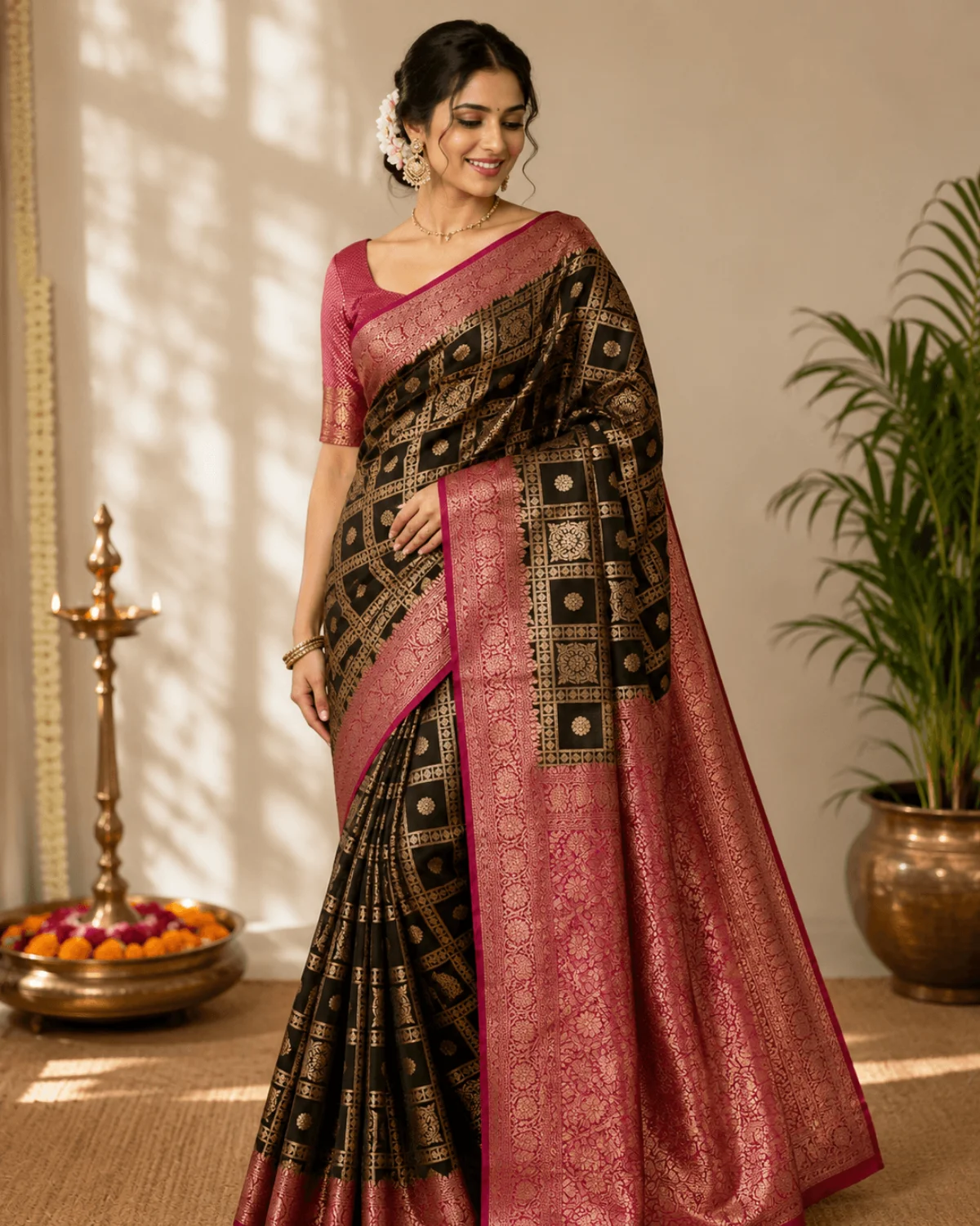 Black Gharchola Viscose Banarasi Saree – Traditional