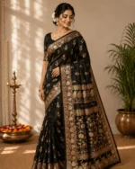 Black Katan Banarasi Alfi Zari Saree – Festive Wear