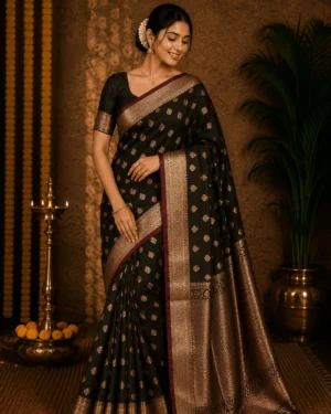 Black Banarasi Saree Katan Zari Party Wear