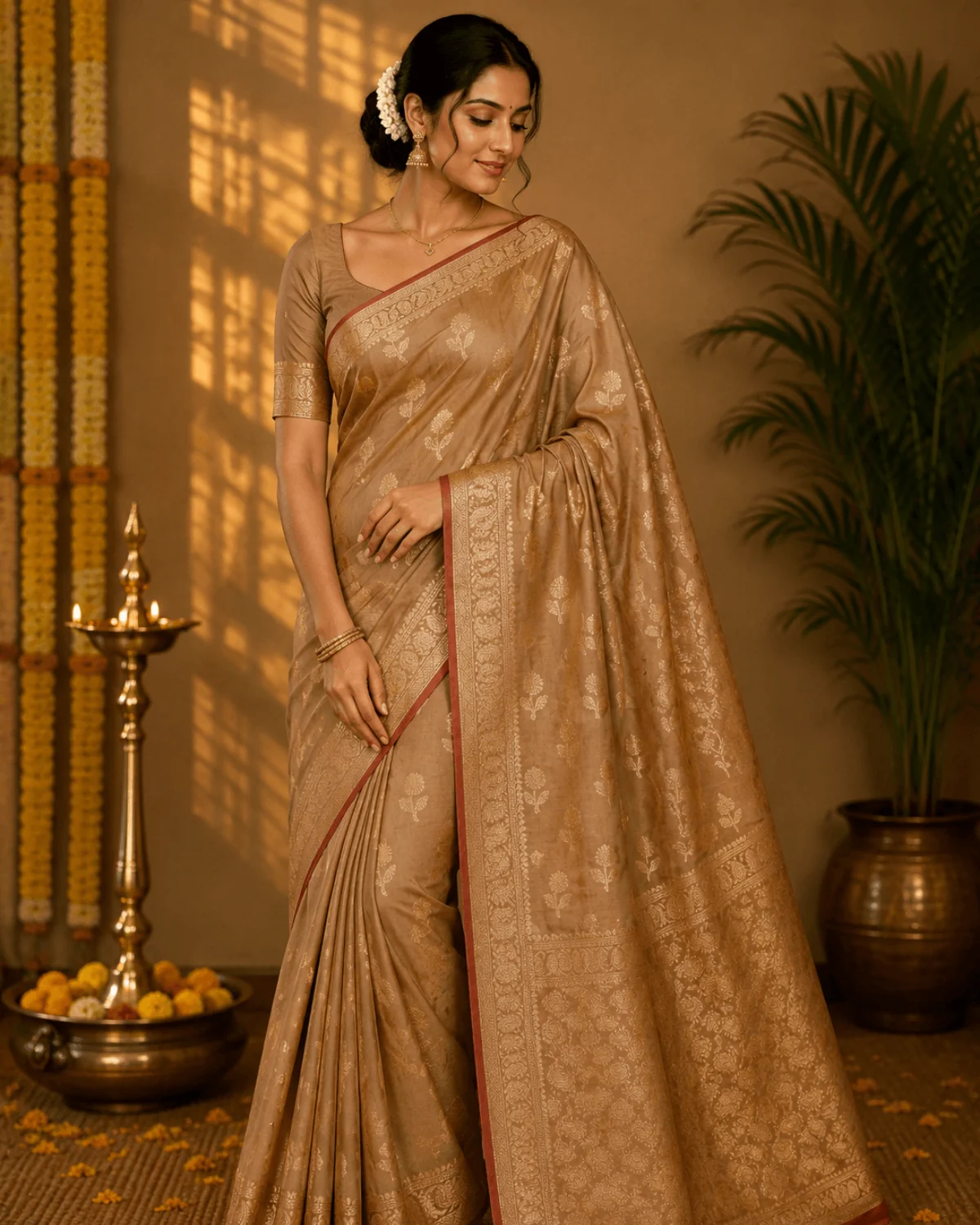 Choco Brown Banarasi Buti Saree – Traditional