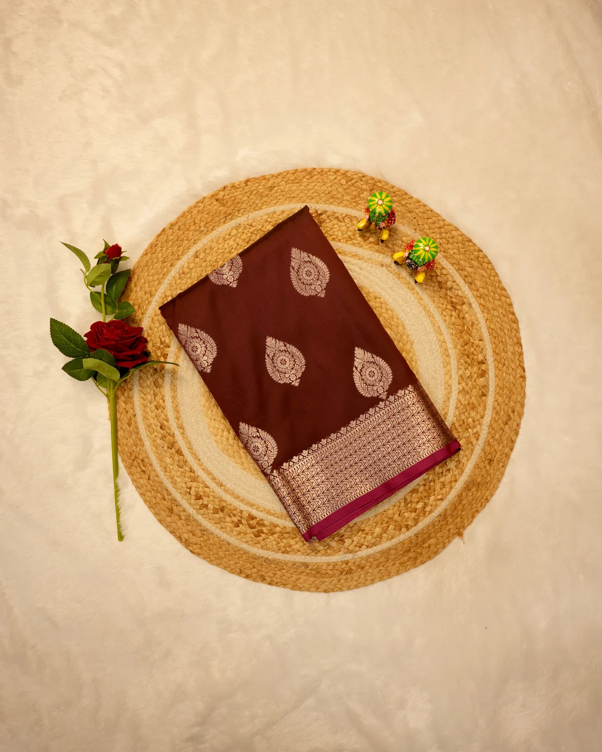 Chocolate Brown Viscose Silk Saree – Festive - Image 4