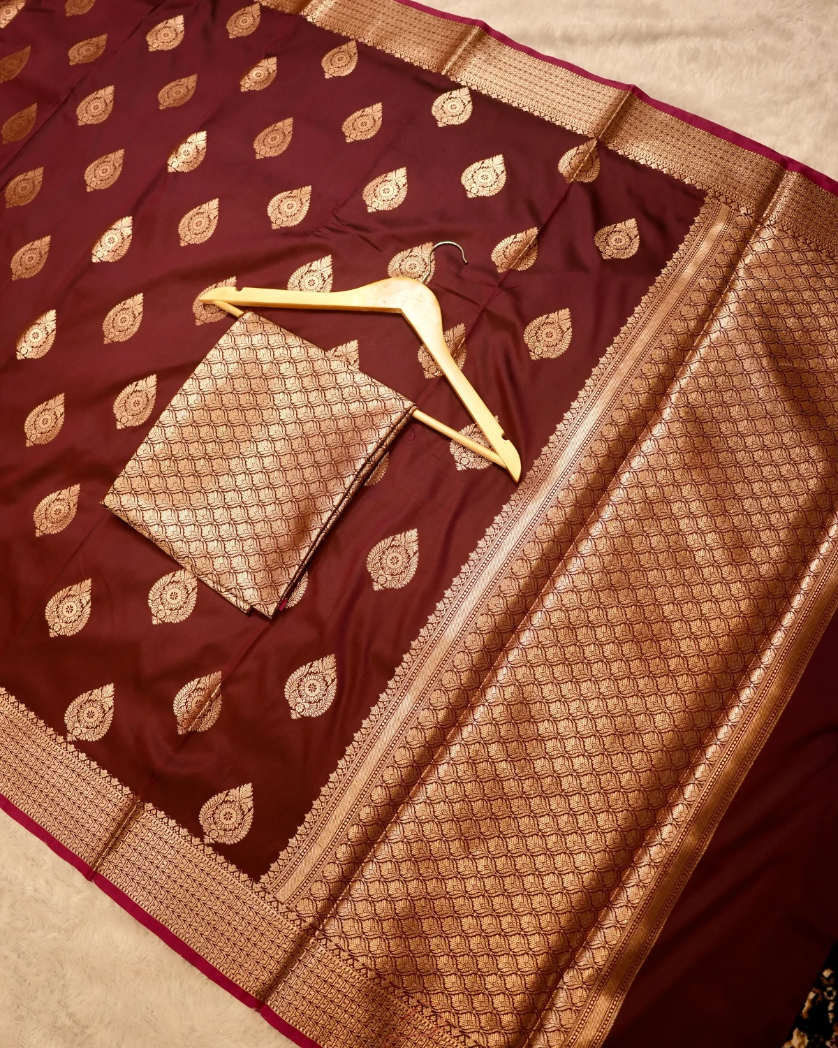 Chocolate Brown Viscose Silk Saree – Festive - Image 2