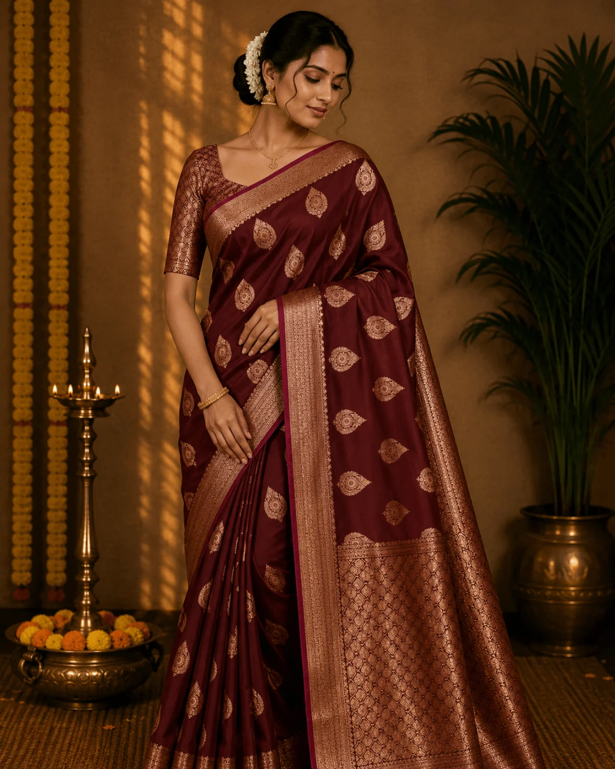 Chocolate Brown Viscose Silk Saree – Partywear