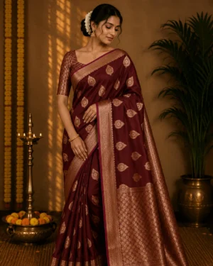 Chocolate Brown Viscose Silk Saree – Festive