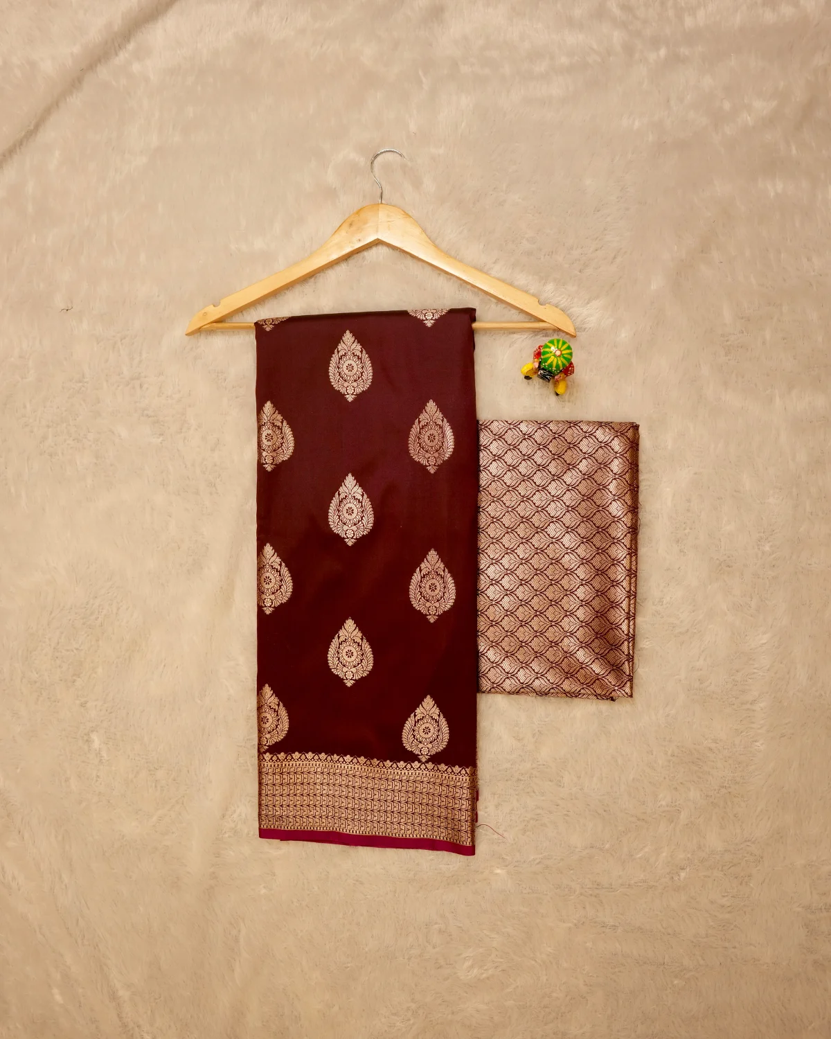 Chocolate Brown Viscose Silk Saree – Partywear - Image 3