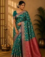 Green Pink Banarasi Jangla Bridal Saree