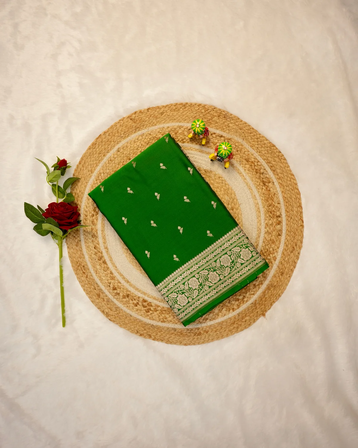 Green Banarasi Silk Saree – Wedding - Image 2