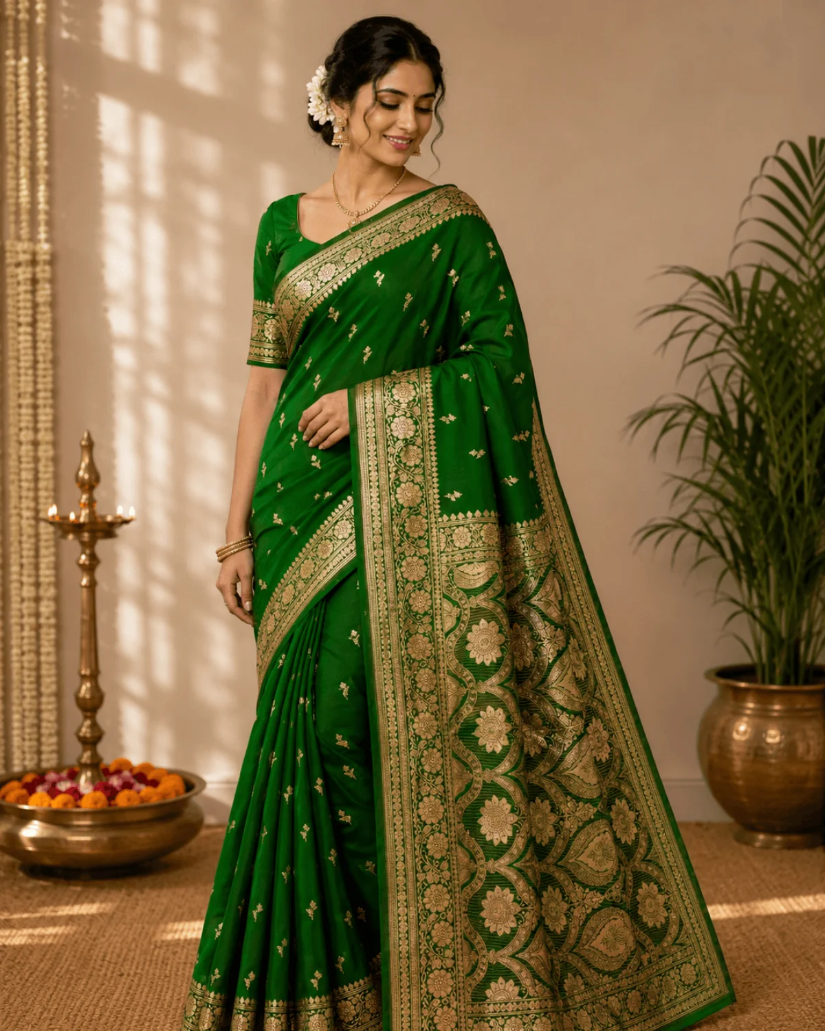 Green Banarasi Silk Saree – Wedding