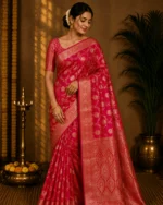 Hot Pink Golden Zari Traditional Banarasi Saree