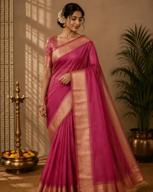 Hot Pink Tissue Silk Saree – Partywear