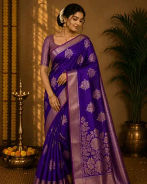 Indigo Purple Viscose Banarasi Saree – Partywear