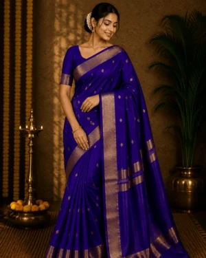 Indigo Blue Chanderi Silk Saree – Traditional