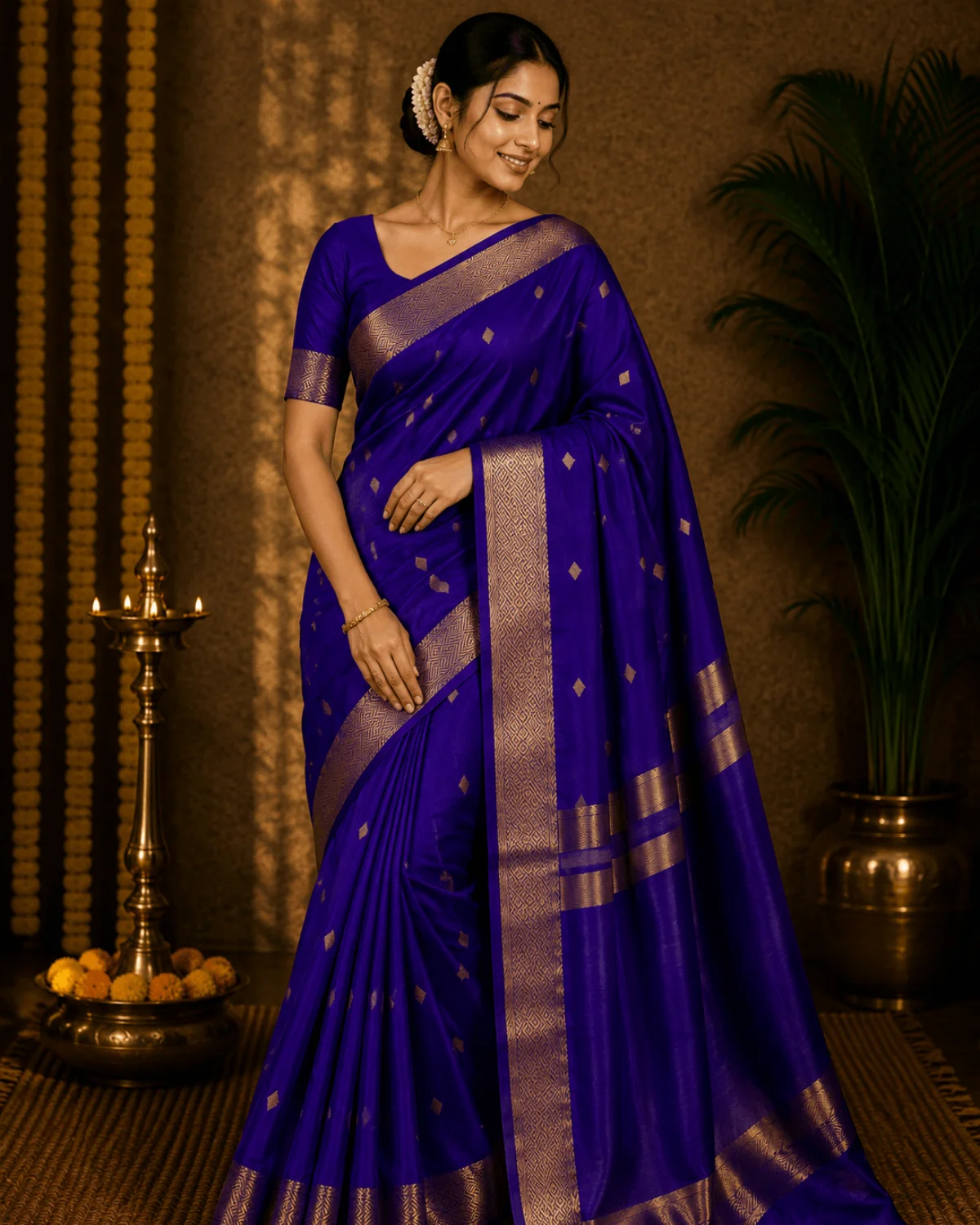 Indigo Blue Chanderi Silk Saree – Traditional