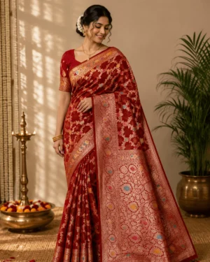 Maroon Suta Cotton Banarasi Saree – Partywear