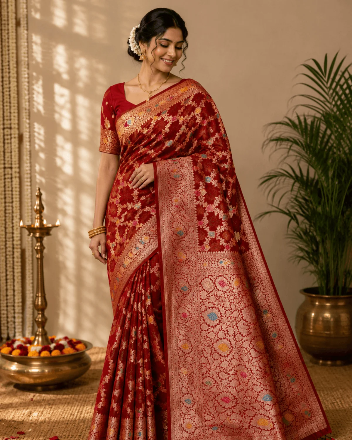 Maroon Suta Cotton Banarasi Saree – Partywear