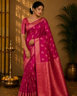 Pink Soft Silk Banarasi Saree – Wedding