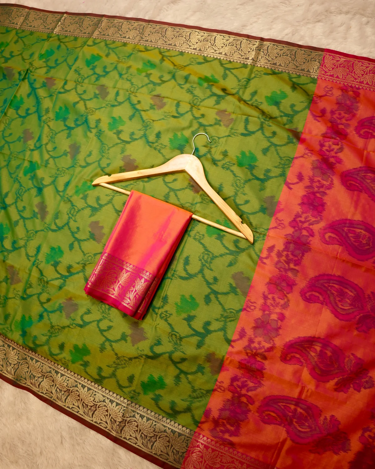 Pista Green Ikkat Silk Saree – Traditional - Image 2
