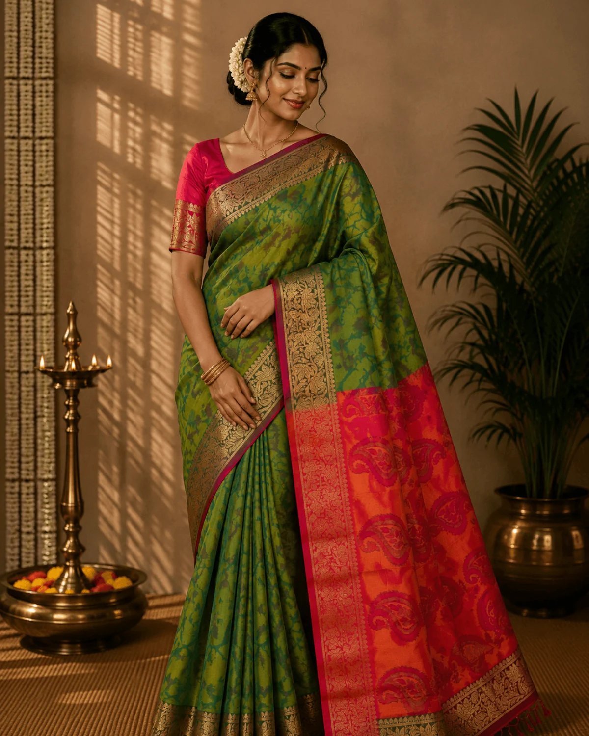 Pista Green Ikkat Silk Saree – Traditional