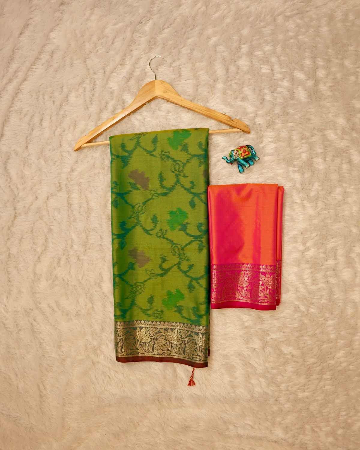 Pista Green Ikkat Silk Saree – Traditional - Image 3