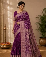 Purple Katan Banarasi Tilfi Zari Saree – Partywear