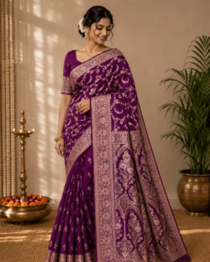 Purple Katan Banarasi Saree – Partywear
