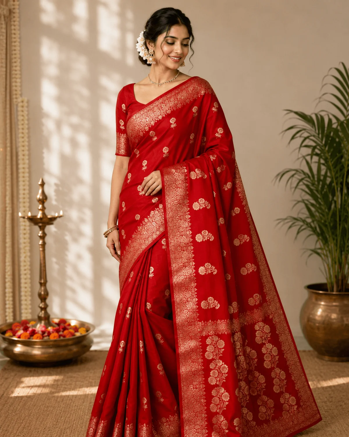 Red Katan Banarasi Alfi Zari Saree – Wedding Partywear
