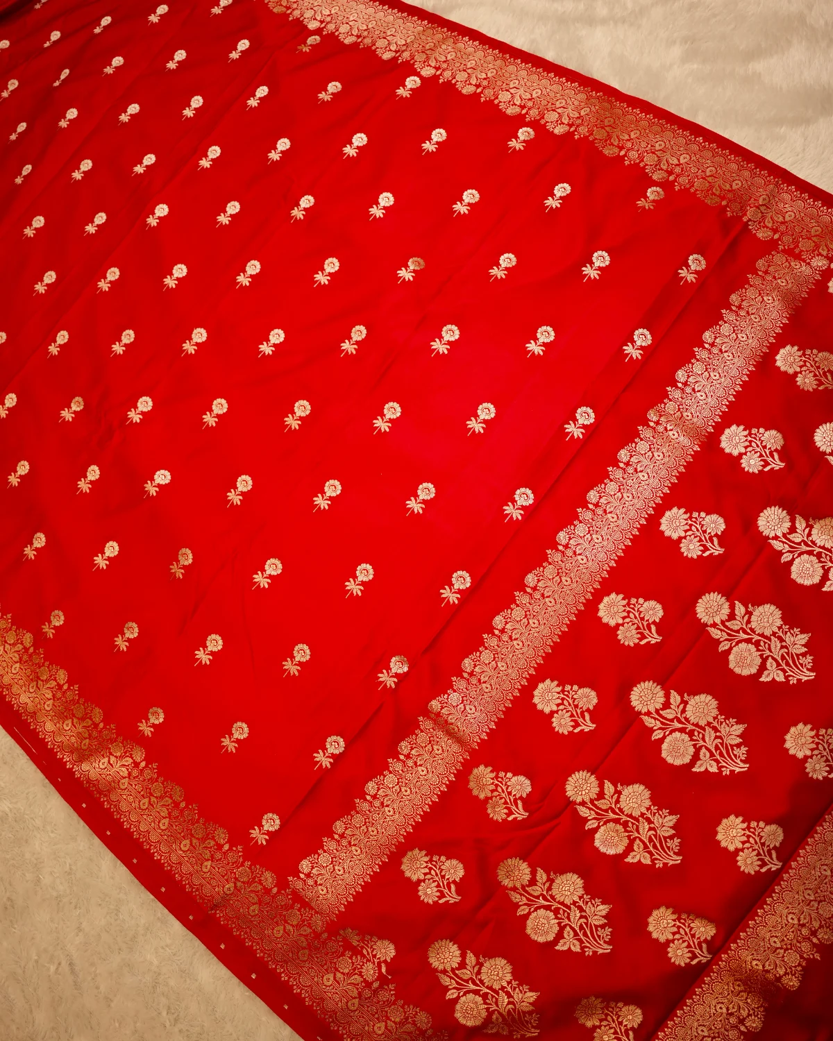 Red Katan Banarasi Zari Saree – Wedding - Image 2