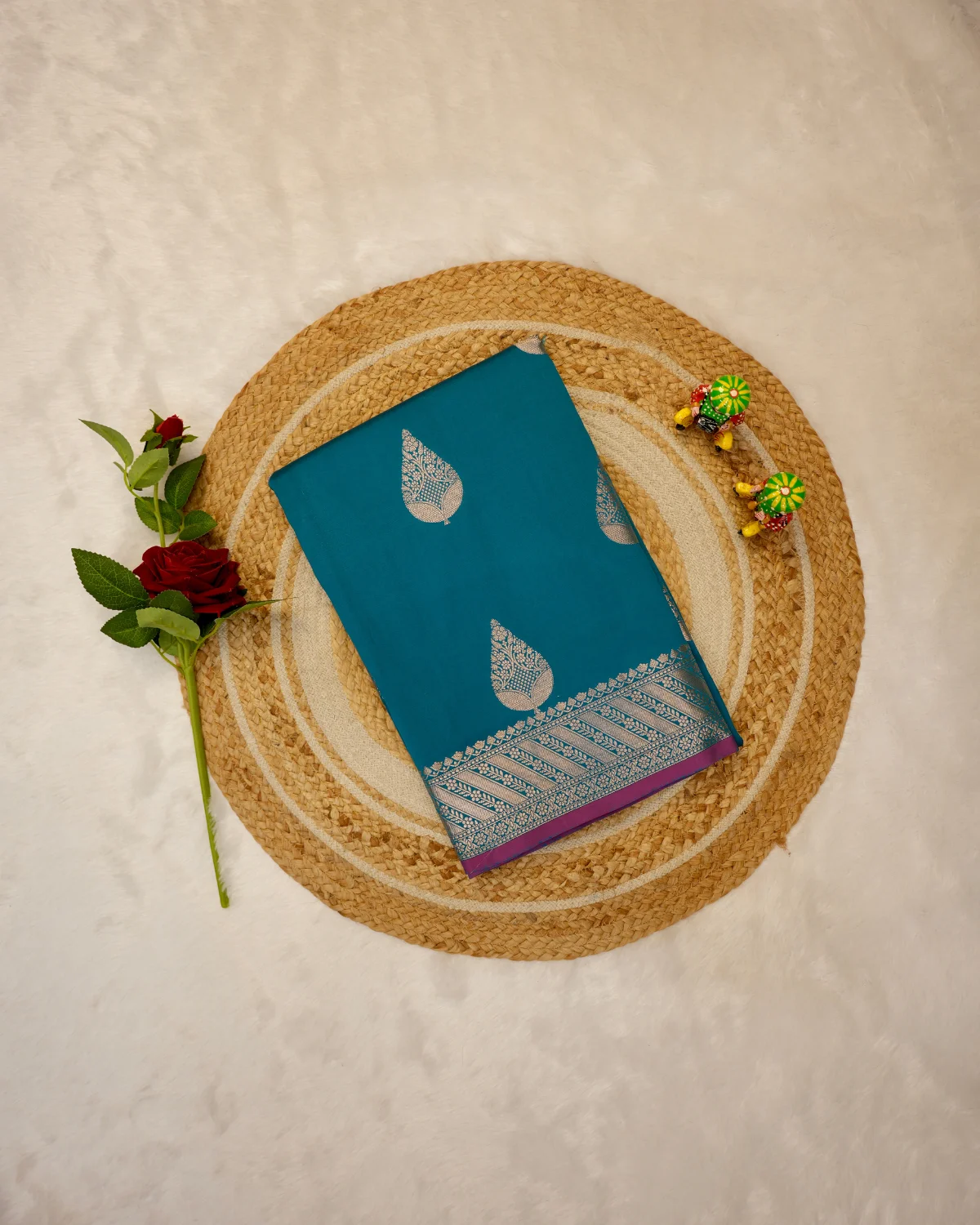 Sea Green Viscose Banarasi Saree – Partywear - Image 3