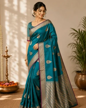 Sea Green Viscose Banarasi Saree – Partywear
