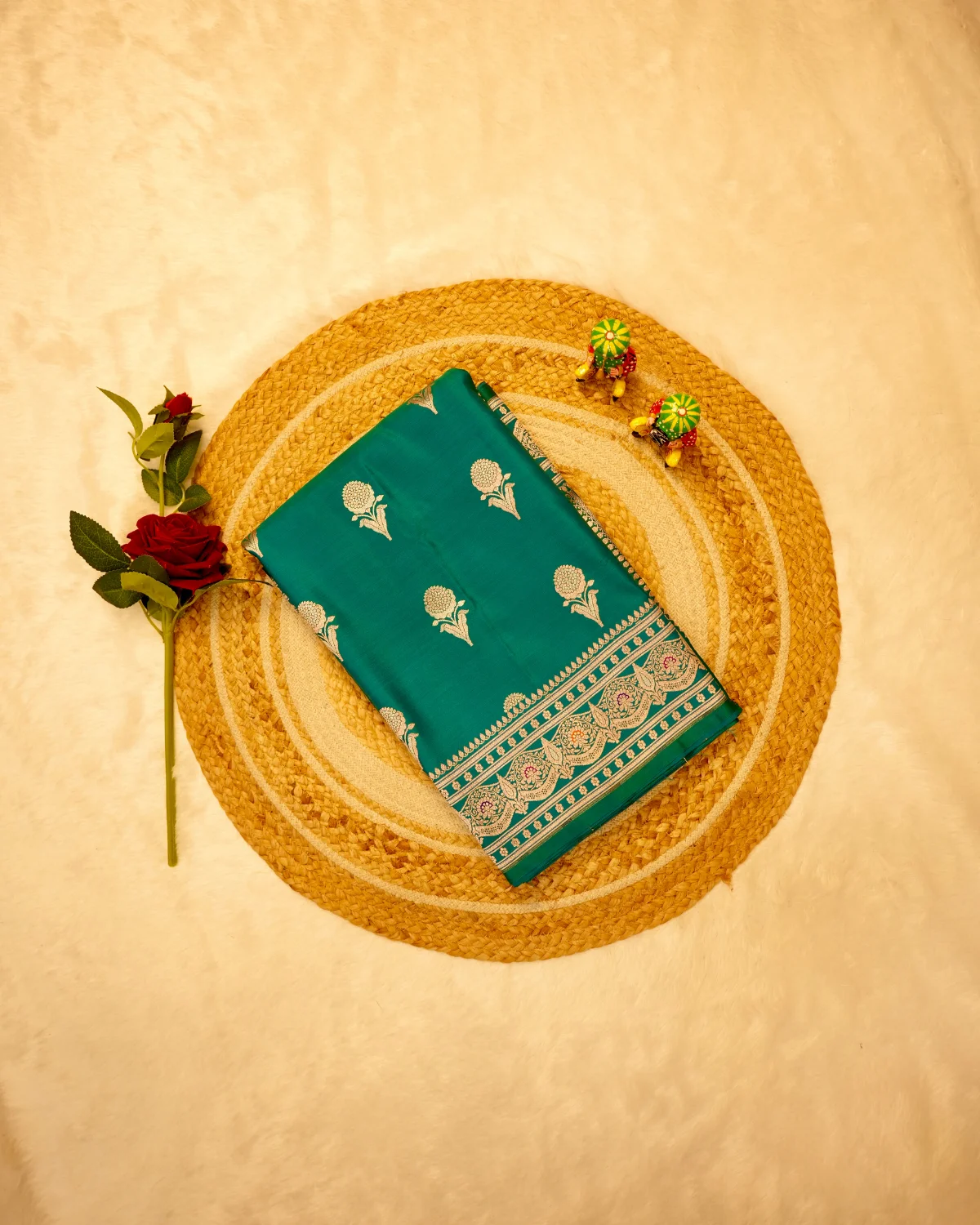 Teal Green Katan Pattu Saree – Wedding - Image 4