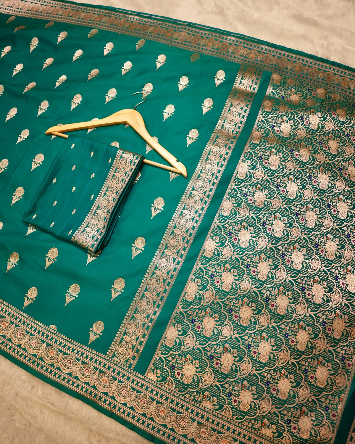 Teal Green Katan Pattu Saree – Wedding - Image 2