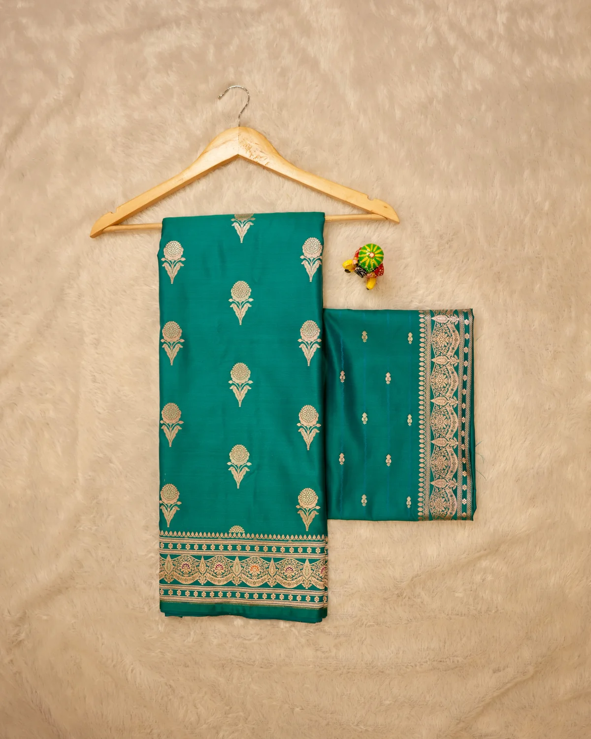Teal Green Katan Pattu Saree – Wedding - Image 3
