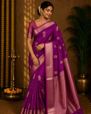 Violet Viscose Silk Banarasi Saree – Traditional