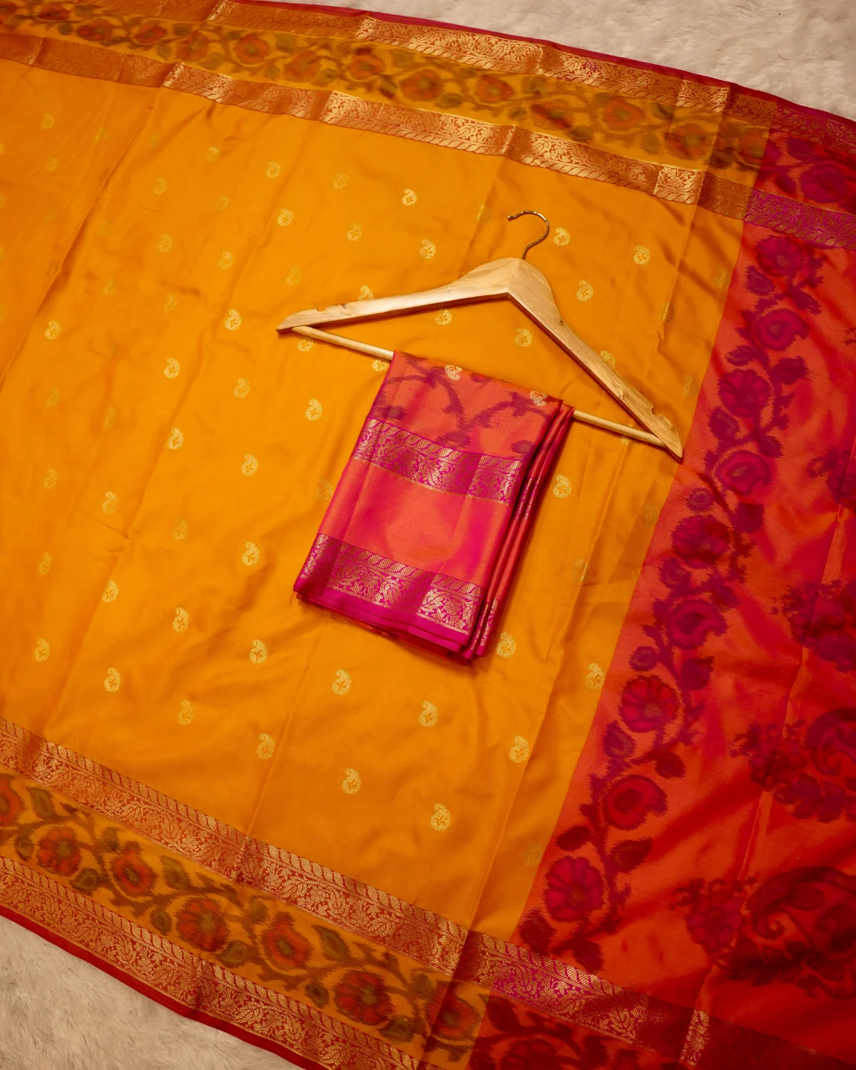 Yellow Red Banarasi Silk Saree – Wedding - Image 4