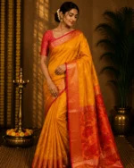 Yellow Red Banarasi Silk Saree – Wedding