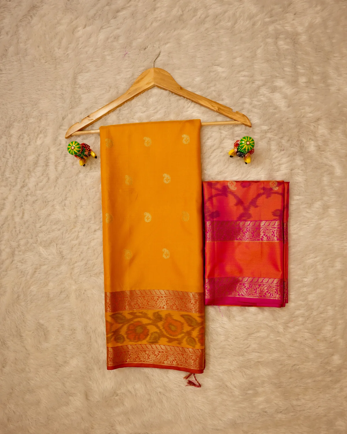 Yellow Red Banarasi Silk Saree – Wedding - Image 2